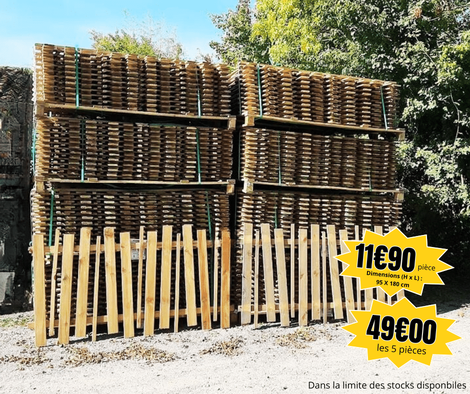 Arrivage de clôtures en bois 95x180 cm au Marais Fleuri à Marans et Mareuil sur Lay